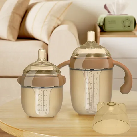 Neugeborene Silikon Babyflasche Anti-Sturz Brustsimulation Standard Mund Säugling Fütterungsflasche Mit Bärenkappe