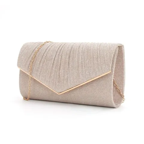 Sac de Soirée Femme Paillettes Forme V Plissé Clutch Élégante Chaîne Métallique Bandoulière Sac à Main de Banquet