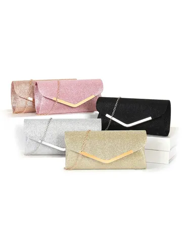 Sac de Soirée pour Femmes Pochette à Sequins Forme en V Portefeuille Chaîne Sac Enveloppe Élégant Mariage Fête Sac à Bandoulière