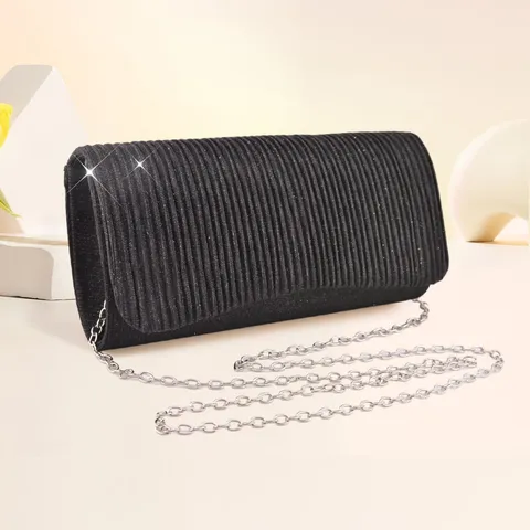 Mode Plissé Enveloppe Soirée Pochette Sac Femme Élégant Paillettes Chaîne Bandoulière Fête Bal Sac à Main