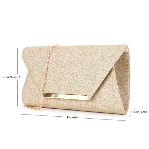 Sac Pochette Enveloppe Pailleté pour Femmes Chaîne Métallique Sac à Main de Soirée Fête de Mariage Bal