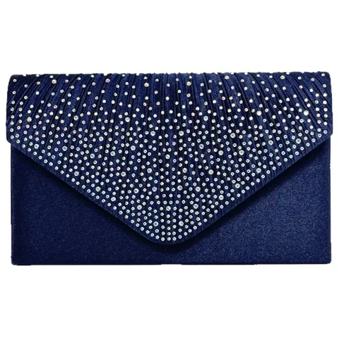 Femme Strass Plissé Sac de Soirée Satin Enveloppe Pochette Bandoulière Robe Sac à Main Mariage