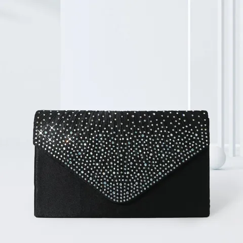 Femme Strass Plissé Sac de Soirée Satin Enveloppe Pochette Bandoulière Robe Sac à Main Mariage