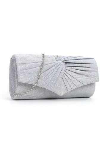 Sac de Soirée Mode pour Femmes Pochette Plissée Sac Bandoulière en Chaîne Métallique Élégant Fête Mariage Polyester
