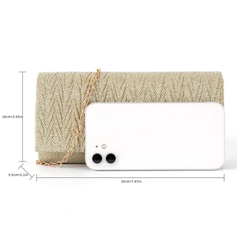 Sac de Soirée pour Femmes Pochette Plissée Pailletée Sac Bandoulière Brillant Chaîne Métallique Mariage Fête Banquet