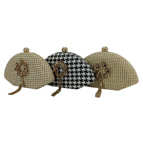 Sac de Soirée Paille Tissée Femme Pochette Demi-Lune avec Fleur Strass Pendant Chaîne Or Bandoulière
