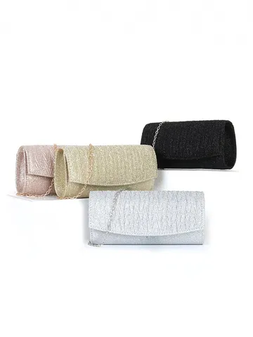 Sac de Soirée Plissé Rayé Scintillant pour Femmes Pochette de Mode Sac Bandoulière Élégant Sac à Main de Fête