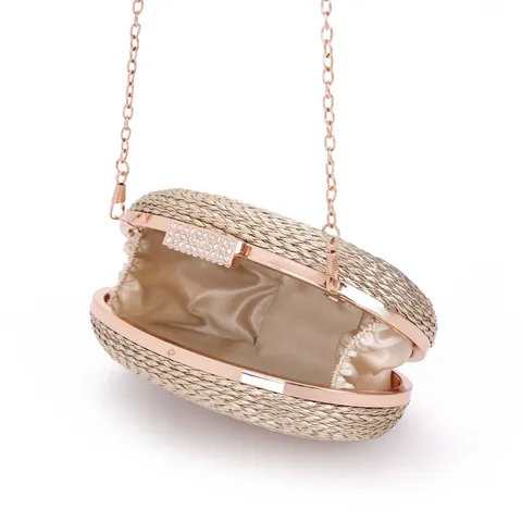 Sac de Soirée pour Femmes en Cuir PU Bandoulière Chaîne Pochette Ovale Élégante Sac à Main pour Fête Mariage