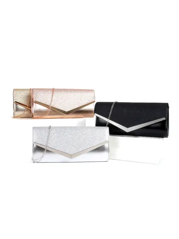 Femme Paillettes Cuir PU Sac de Soirée Boucle Métallique en Forme de V Pochette Mode Fête Épaule Bandoulière