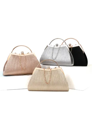 Femme Strass Sac de Soirée Pochette Plissée Sac à Main Métallique Fête de Mariage Sac à Bandoulière Élégant