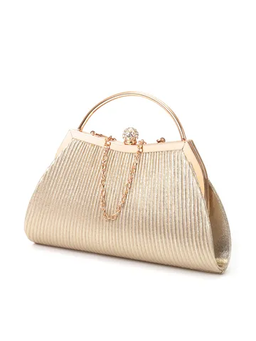 Femme Strass Sac de Soirée Pochette Plissée Sac à Main Métallique Fête de Mariage Sac à Bandoulière Élégant