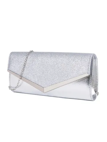 Femme Paillettes Cuir PU Sac de Soirée Boucle Métallique en Forme de V Pochette Mode Fête Épaule Bandoulière