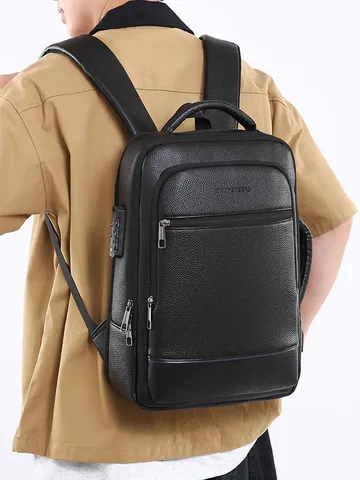 Zaino in Pelle PU Business Multifunzionale Borsa per Laptop da Viaggio per Uomo Serratura a Password Antifurto Impermeabile Zaino Scuola Studente
