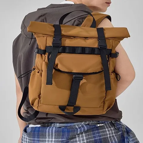 Unisex Roll Top Backpack Outdoor Sports Casual Wear-Resistant Large Capacity Travel Backpack Student Laptop Bag