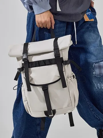 Unisex Roll Top Backpack Outdoor Sports Casual Wear-Resistant Large Capacity Travel Backpack Student Laptop Bag