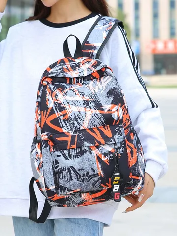 Casual Nylon Graffiti Backpack Set Three Piece Graffiti Waterproof School Bag Large Capacity Travel Bookbag For Students