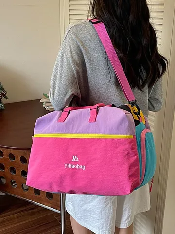 Donna Moda Multicolore Patchwork Viaggio Borsone da Viaggio Grande Capacità Impermeabile Sport Palestra Bagaglio Separazione Bagnato-Asciutto