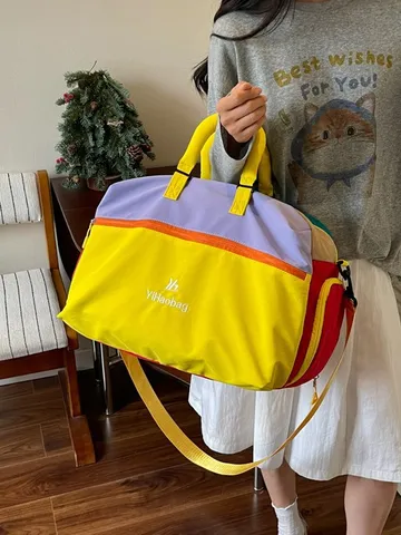 Donna Moda Multicolore Patchwork Viaggio Borsone da Viaggio Grande Capacità Impermeabile Sport Palestra Bagaglio Separazione Bagnato-Asciutto