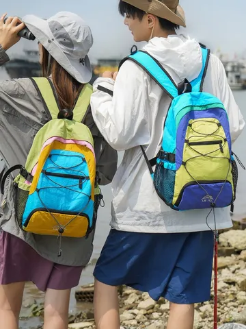 Outdoor Travel Colorblock Backpack Unisex Lightweight Hiking Climbing Bag Large Capacity Student School Bag