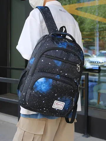 Mochila Informal Estampada de Cielo Estrellado Gran Capacidad Conjunto de Bolso Escolar Con Bolsa de Almuerzo Y Estuche para Estudiantes Viajes