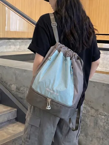 Unisex Karo Kordelzug Rucksack Oxford Stoff Sporttasche Für Yoga Schwimmen Trocken Nass Trennung Reise Rucksack