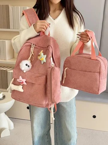 Collezione Zaino in Velluto a Coste Borsa Pranzo Astuccio Scuola College Zaino Computer Borsa Laptop Zaino Viaggio Casual per Adolescenti