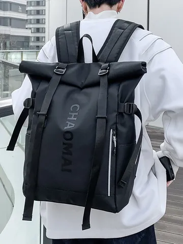 Fashion Oxford Fabric Roll Top Waterproof Backpack For Men Women Streetwear Casual Travel Outdoor Sports Hiking Backpack