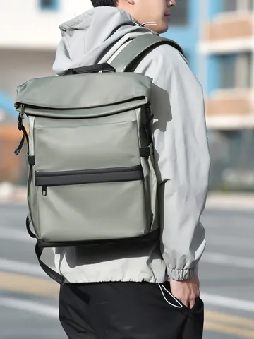 Men Roll Top Laptop Backpack Large Capacity Waterproof Travel Daypack Casual Business Commuter School Bookbag