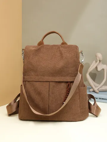 Damen Cord Diebstahlschutz Rucksack Große Kapazität Mode Multifunktions Reisetasche Schultasche Pendeln Schulterhandtasche