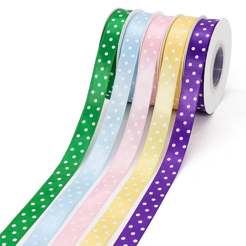 Polyester Polka Dot Ribbon Printed High Density Craft Ribbons For Gift Wrapping Floral Bouquet Bow Making DIY Wedding Party Decoration