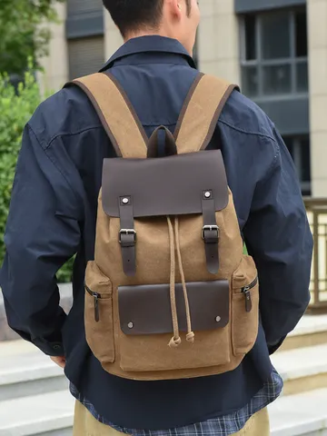 Vintage Segeltuch PU Leder Rucksack Für Herren Damen Große Kapazität Laptop Rucksack Lässiger Reise Rucksack Schulranzen