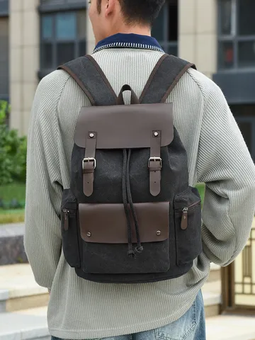 Vintage Segeltuch PU Leder Rucksack Für Herren Damen Große Kapazität Laptop Rucksack Lässiger Reise Rucksack Schulranzen