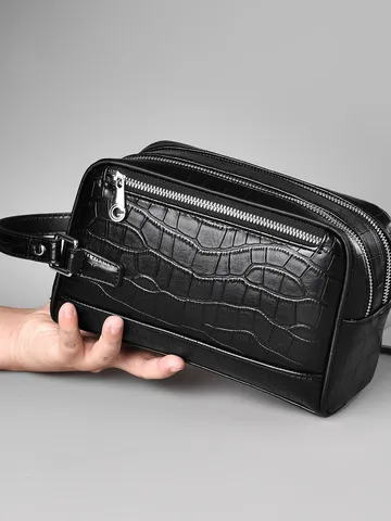 Herren PU Leder Clutch Krokodil Muster Doppel Reißverschluss Handtasche Große Kapazität Business Casual Wristlet Tasche Für Männer