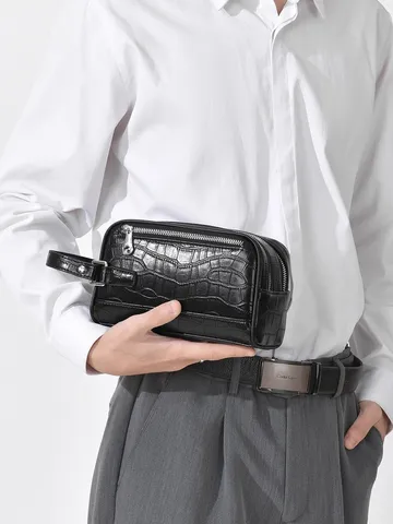 Herren PU Leder Clutch Krokodil Muster Doppel Reißverschluss Handtasche Große Kapazität Business Casual Wristlet Tasche Für Männer