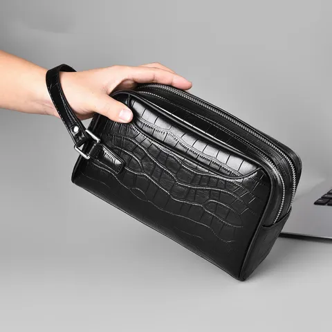 Herren Business Krokodil Textur PU Leder Clutch Tasche Doppelreißverschluss Große Kapazität Pendeln Handtasche Mode Einfarbig Brieftasche