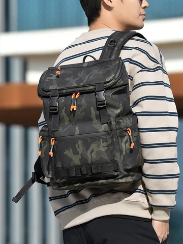 Men Large Capacity Camouflage Backpack Outdoor Hiking Travel Bag Business Casual Waterproof Wear-resistant Computer Rucksack