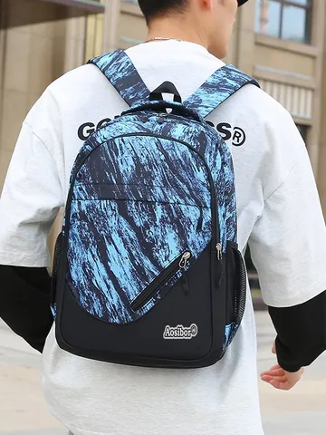 3-teiliges Set Rucksack mit Großer Kapazität und Isolierter Lunchtasche Sowie Federmäppchen Farbblock Polyester Schultasche