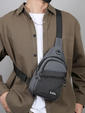 Herren Sport Brusttasche Kontrastfarbe Oxford Gewebe Crossbody Sling Tasche Lässig Wasserdicht Reise Fahrrad Schulterrucksack