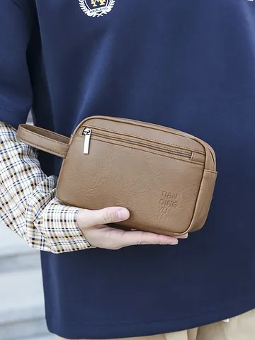 Necessaire Minimalista in Pelle PU per Uomo Donna Pochette da Viaggio per Cosmetici Pochette Impermeabile Organizer