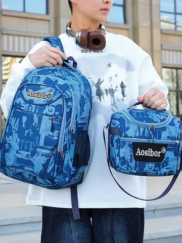 Large Capacity Camouflage Backpack Set Outdoor Travel Business Casual School Bag With Insulated Lunch Bag