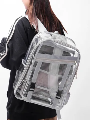 Transparenter PVC-Rucksack Mit Großer Kapazität Für Damen Wasserdichte Stadionzugelassene Schultasche Mode Klare Buchtasche Für Reisen Sport