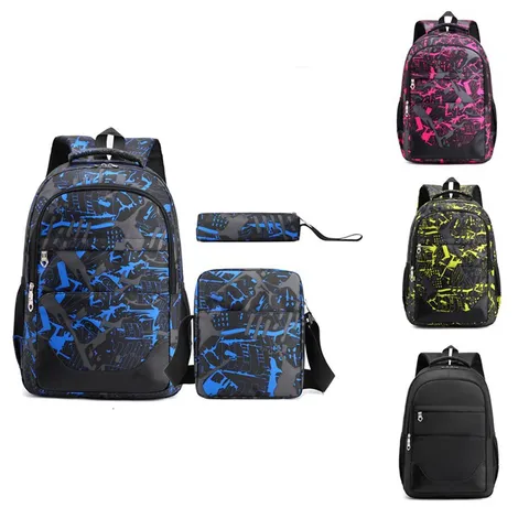 Preppy-Stil Camouflage-Graffiti Oxford-Gewebe Schultaschen-Set Mit Umhängetasche Und Mäppchen Große Kapazität Atmungsaktiv Rucksack Für Jugendliche