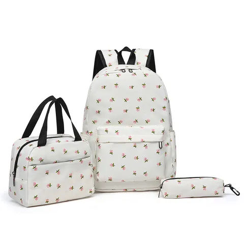 Floral Student Backpack Set With Insulated Lunch Bag And Pencil Case Large Capacity School Rucksack For Teenagers Outdoor