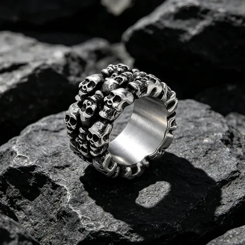 Herren Edelstahl Totenkopf Ring Punk Gothic Vintage Titanstahl Band Biker Schmuck Kühner Robuster Stil