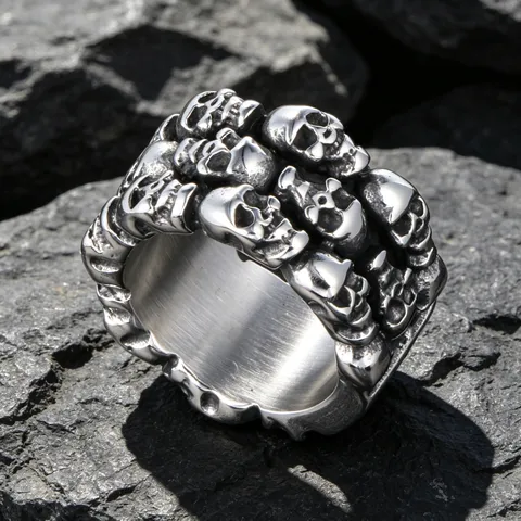 Herren Edelstahl Totenkopf Ring Punk Gothic Vintage Titanstahl Band Biker Schmuck Kühner Robuster Stil