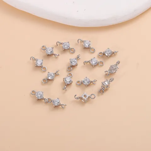 Roestvrij Staal Ronde Zirconia Hanger Dubbele Lus Connector Voor DIY Sieraden Maken 3A Zirconia Ingelegde Accessoires