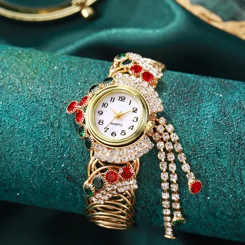 Luxury Women Jewelry Watch Alloy Rhinestone Flower Dial Spiral Tassel Bracelet Quartz Wristwatch For Party Wedding Gift