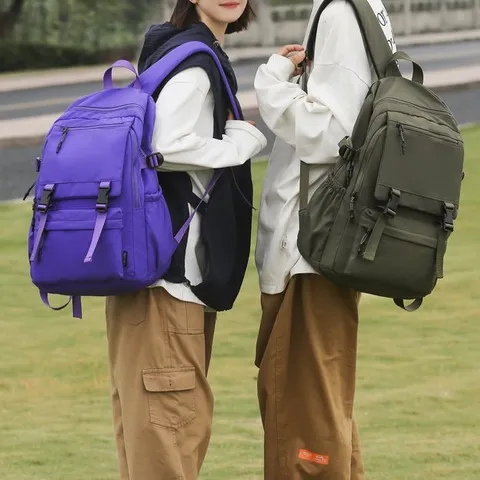 Casual Nylon Rucksack Mit Vielen Taschen Cargo Stil Große Kapazität Schulrucksack Einfarbig Laptop Reise Rucksack Für Unisex