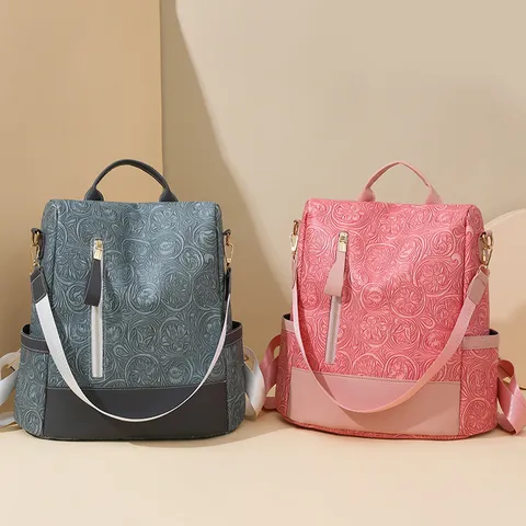 Damen Mode Bedruckter Rucksack Weiches PU Leder Diebstahlsicherer Schulranzen Lässig Reisen Multifunktionale Umhängetasche Blumen Geprägtes Daypack