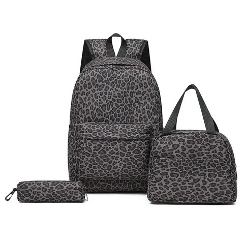 Conjunto de Mochila Escolar Casual con Estampado de Leopardo para Estudiantes Gran Capacidad Bolsa de Nylon con Bolsa de Almuerzo y Estuche